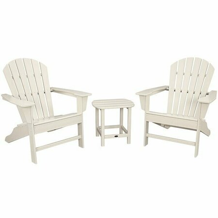 POLYWOOD South Beach Sand Patio Set with Side Table and 2 Adirondack Chairs 633PWS1751SA